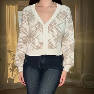 Hollister Tan and Cream Cardigan with Geometric Patterns